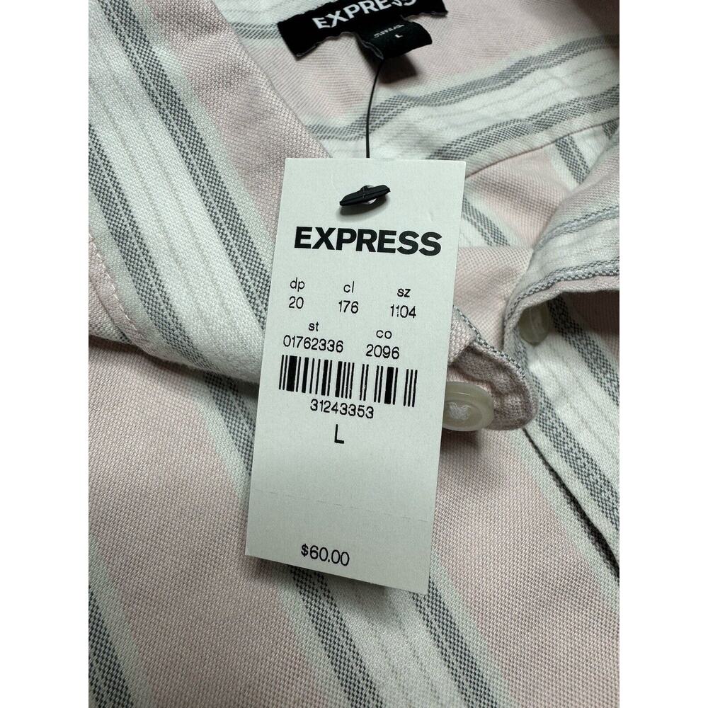 Express Men's Long Sleeve Pink Stiped Button Up Shirt - Size L* - Picture 5 of 5